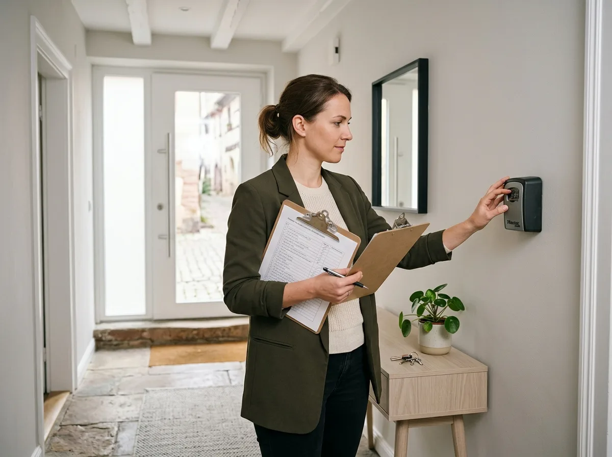 Checklist opérationnelle posée sur une table en bois, stylo à côté, dans un logement alsacien bien éclairé – illustration du contrôle qualité avant chaque arrivée en haute saison